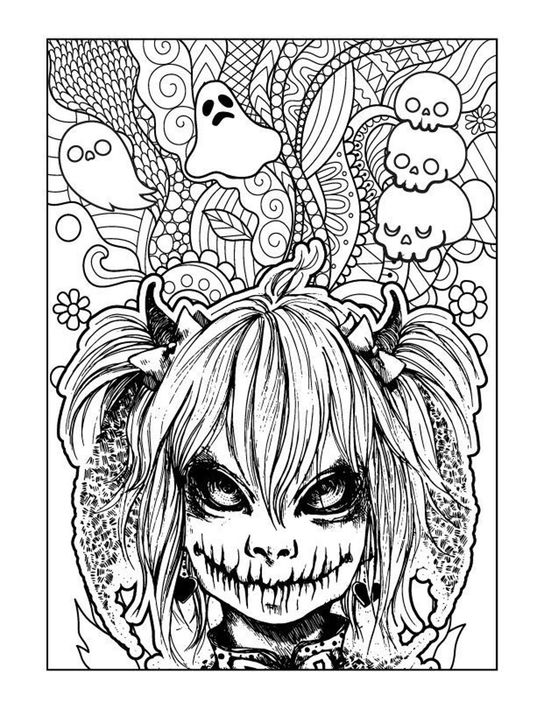 Creepy Halloween Coloring Pages For Adults Etsy Israel