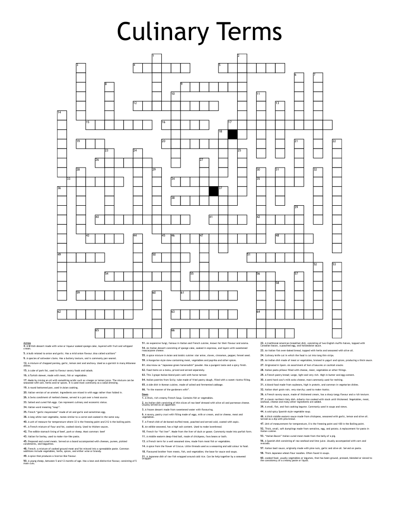 Culinary Terms Crossword WordMint