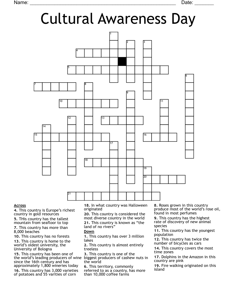 Cultural Awareness Day Crossword WordMint