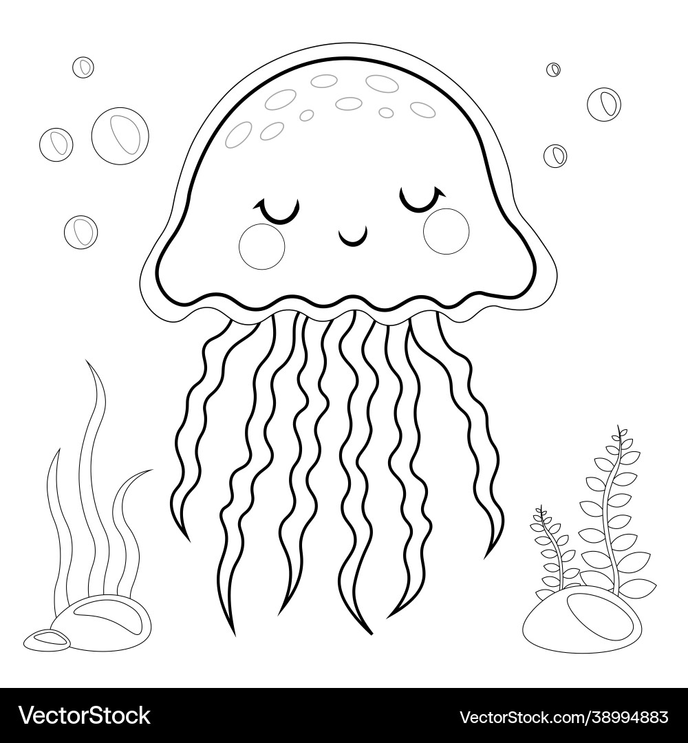 Cute Jellyfish Coloring Page Royalty Free Vector VectorStock