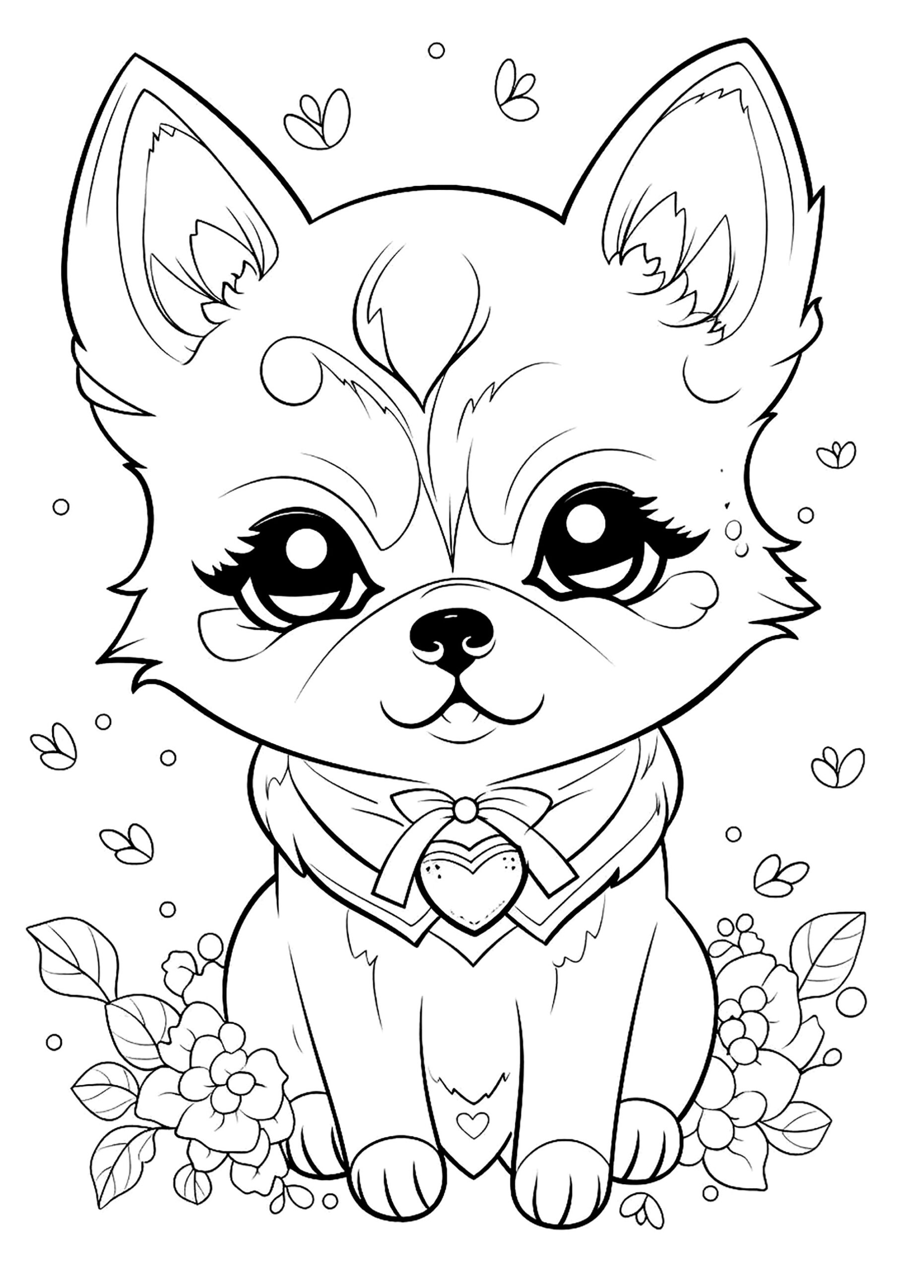 Cute Puppy With A Few Flowers Dog Coloring Pages