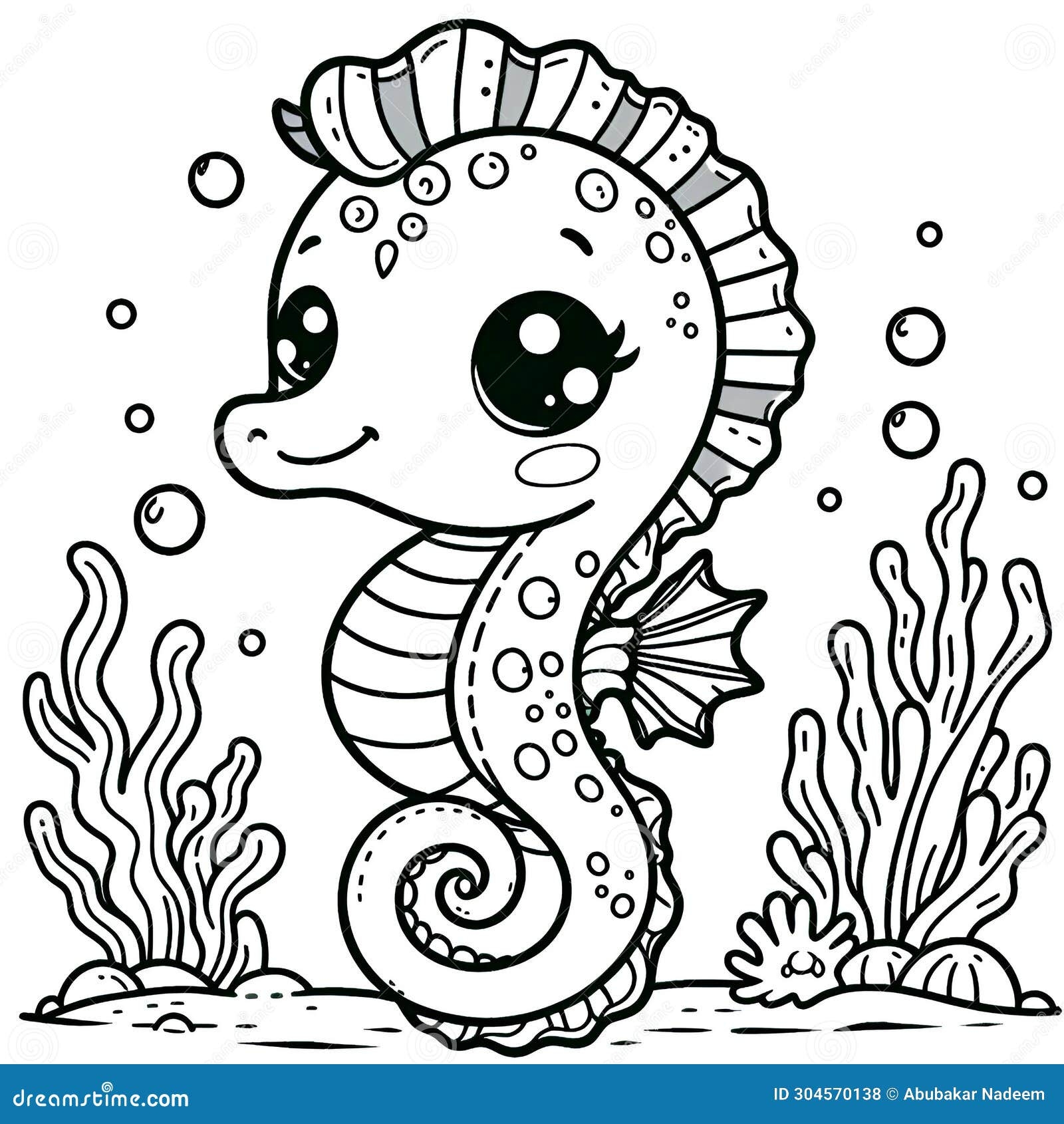 Cute Seahorse Coloring Book Page Line Art Outline Stock Photo Image Of Cute Children 304570138
