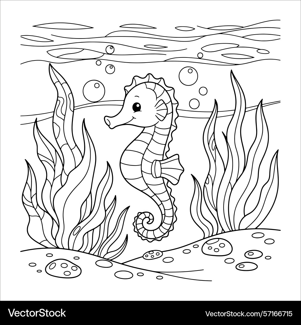 Cute Seahorse Coloring Page For Children Royalty Free Vector VectorStock