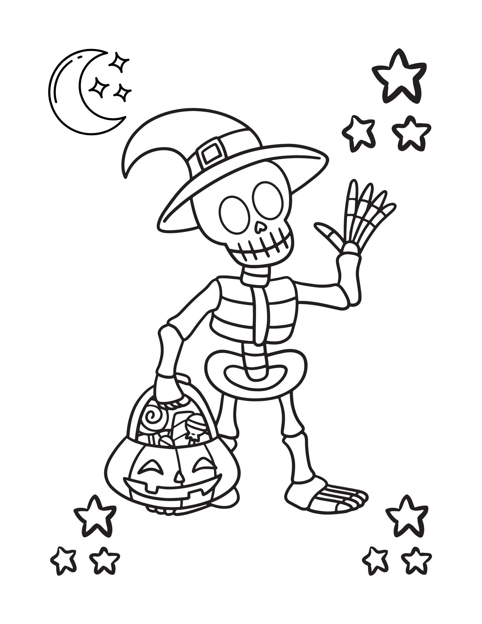 Cute Skeleton Halloween Coloring Page instant Download Etsy Cute Skeleton Halloween Coloring Page instant Download Etsy