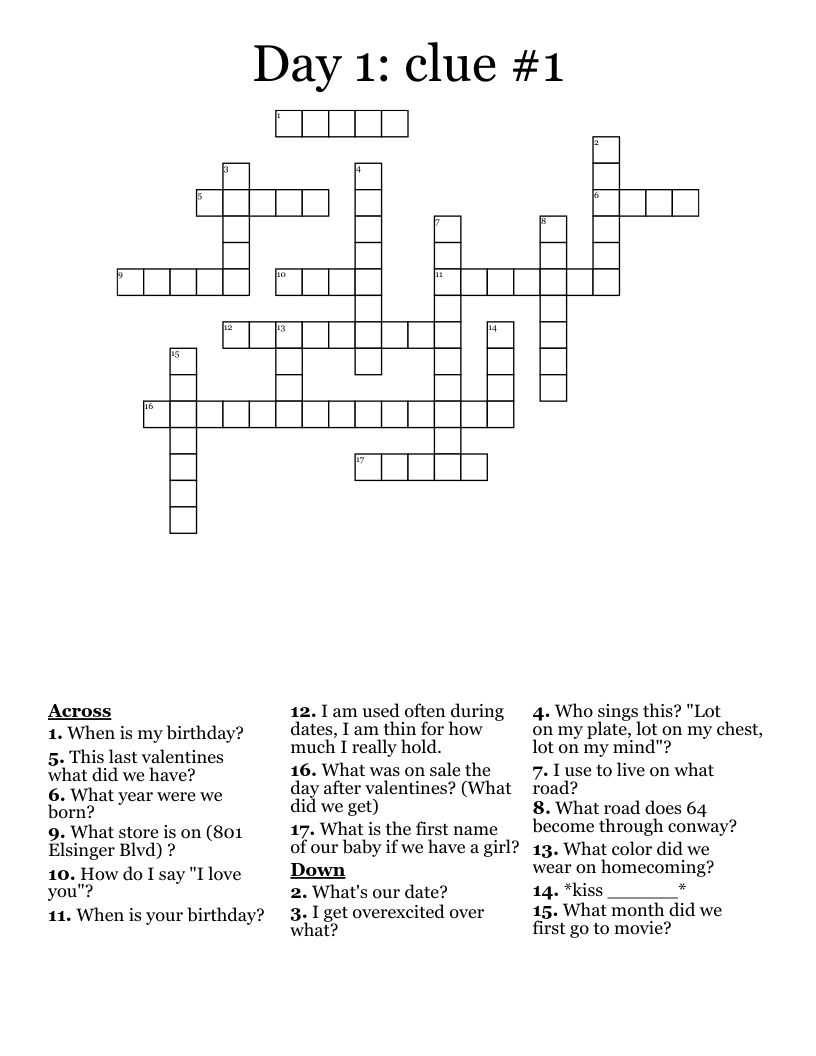 Day 1 Clue 1 Crossword WordMint