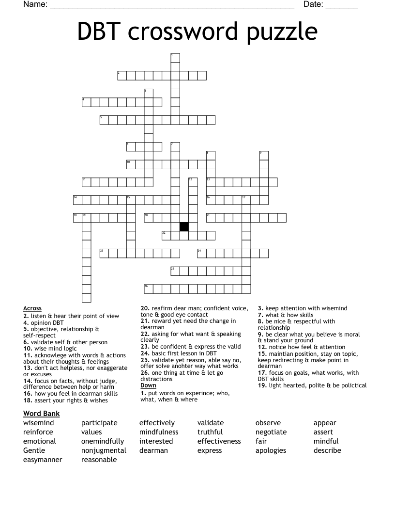 DBT Crossword Puzzle WordMint