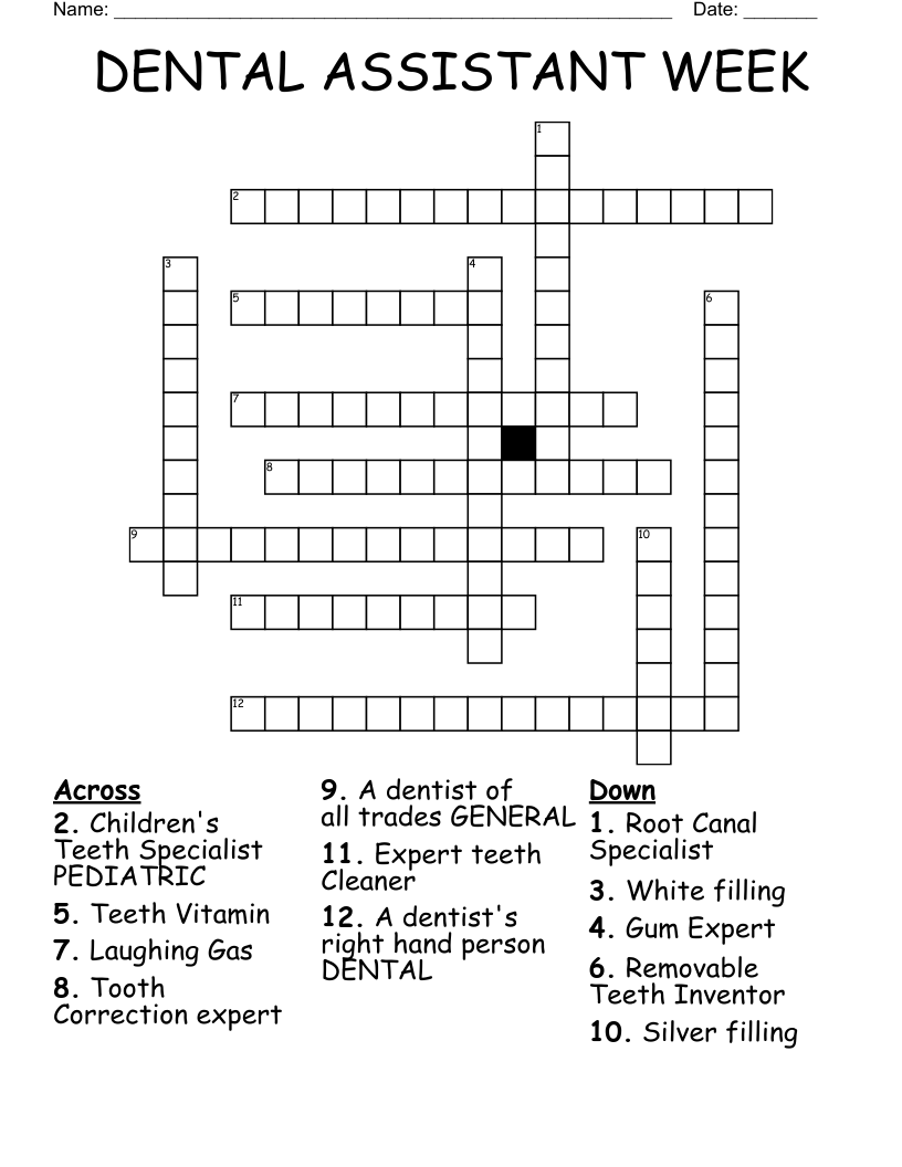 DENTAL ASSISTANT WEEK Crossword WordMint