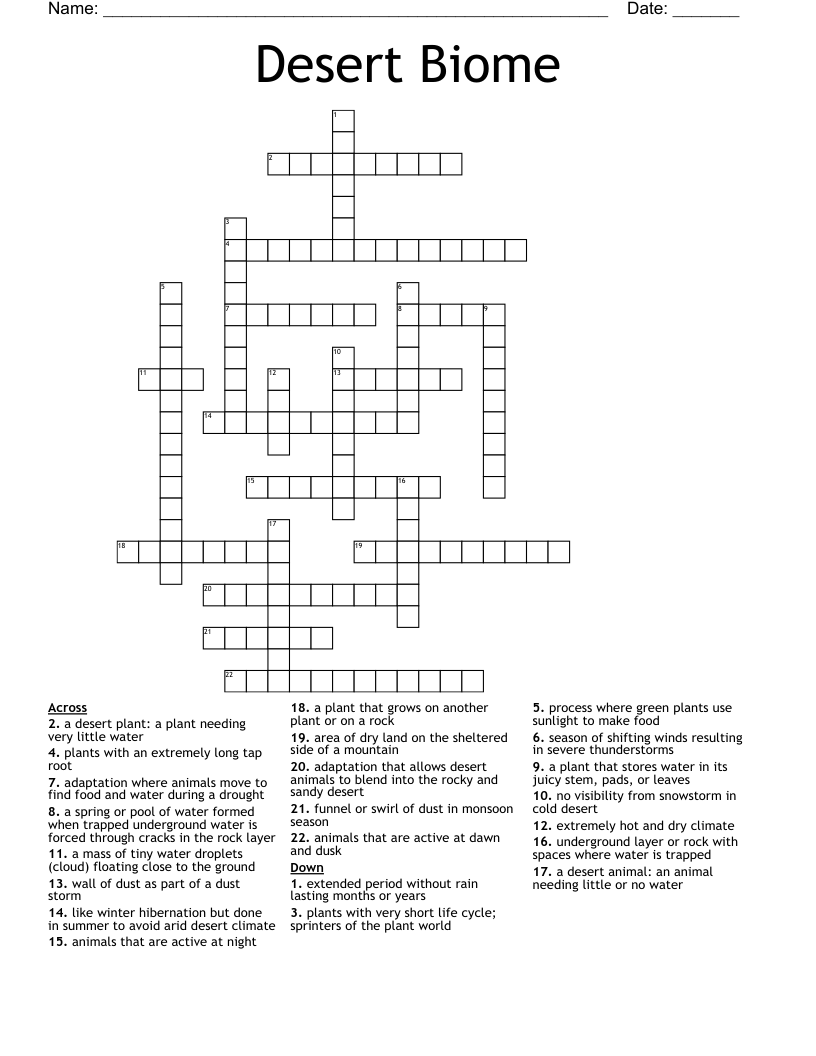 Desert Biome Crossword WordMint