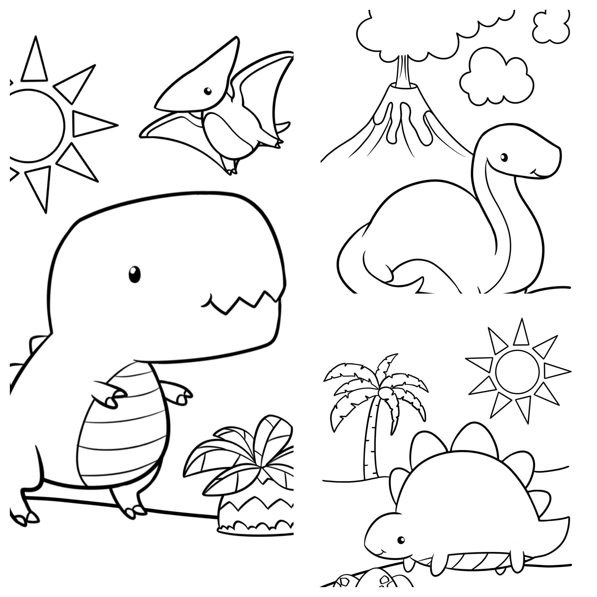 Dinosaur Coloring Pages 3 Adorable Dinosaur Line Art Coloring Pages Etsy