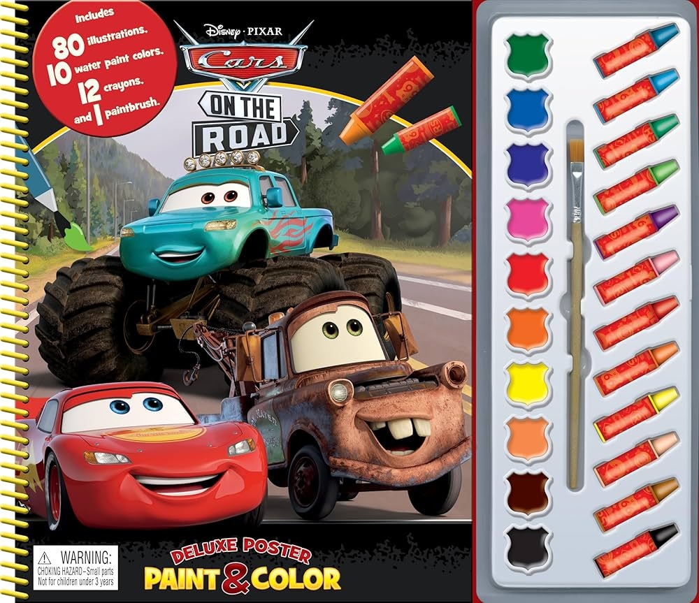 Disney Pixar Cars On The Road Deluxe Poster Paint Color Coloring Book For Kids 80 Illustrations 10 Watercolor Paints 12 Crayons 1 Paint Brush Phidal Publishing Inc 9782764358023 Amazon Books