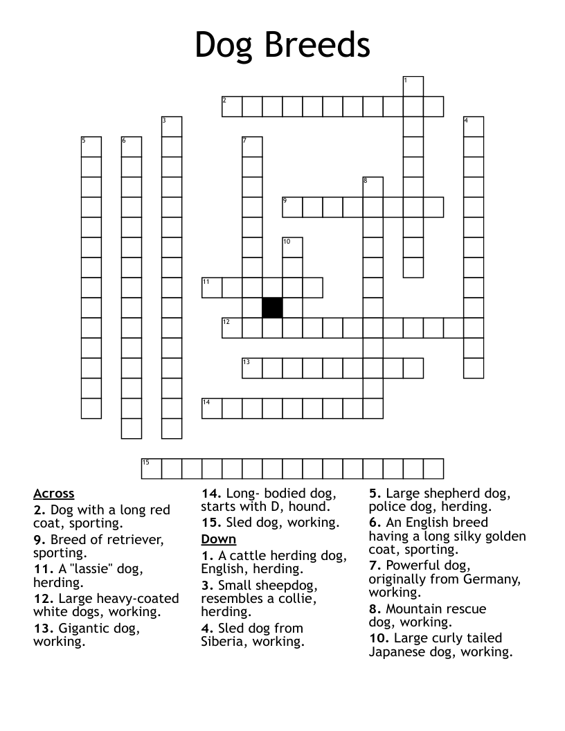 Dog Breeds Crossword WordMint