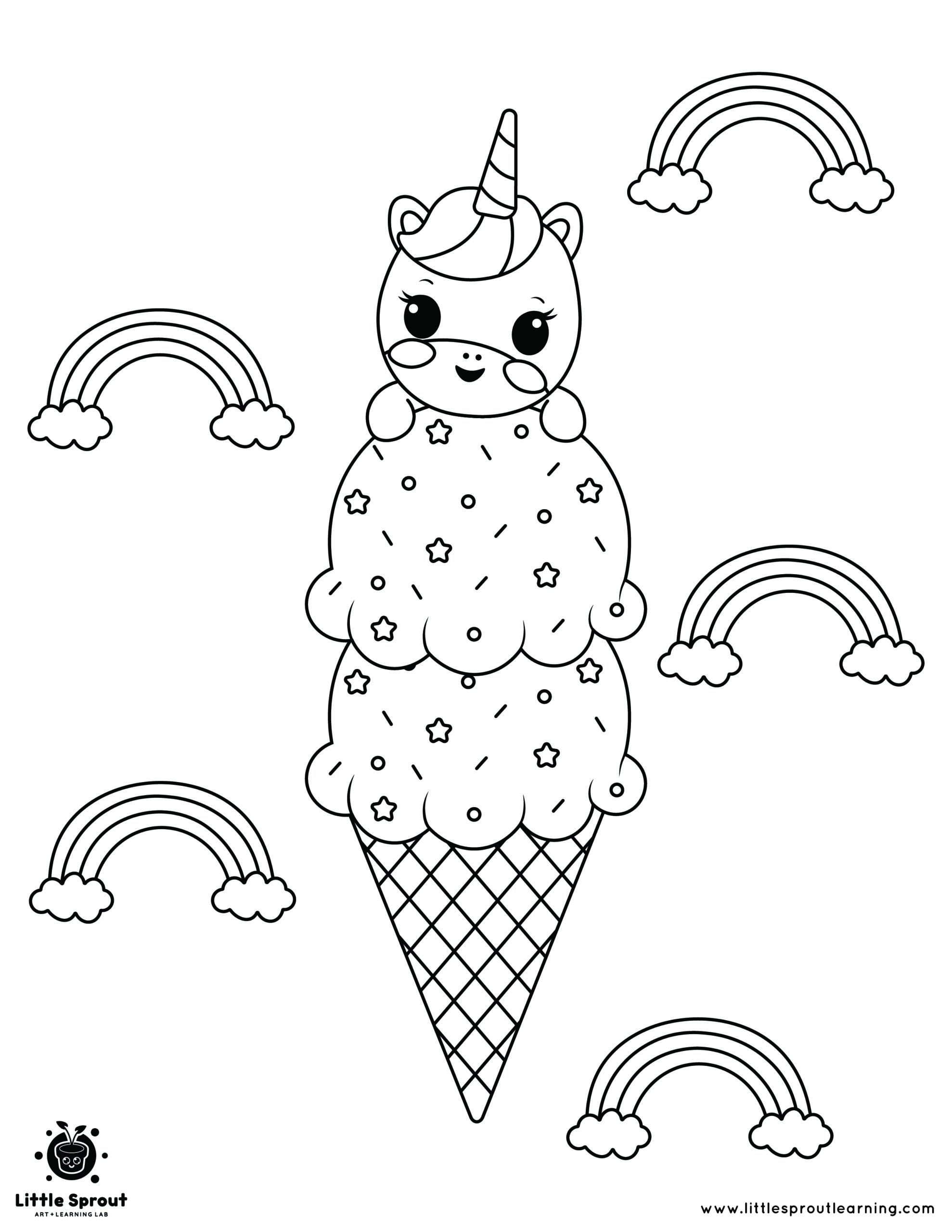 Double Scoop Ice Cream Unicorn Coloring Page
