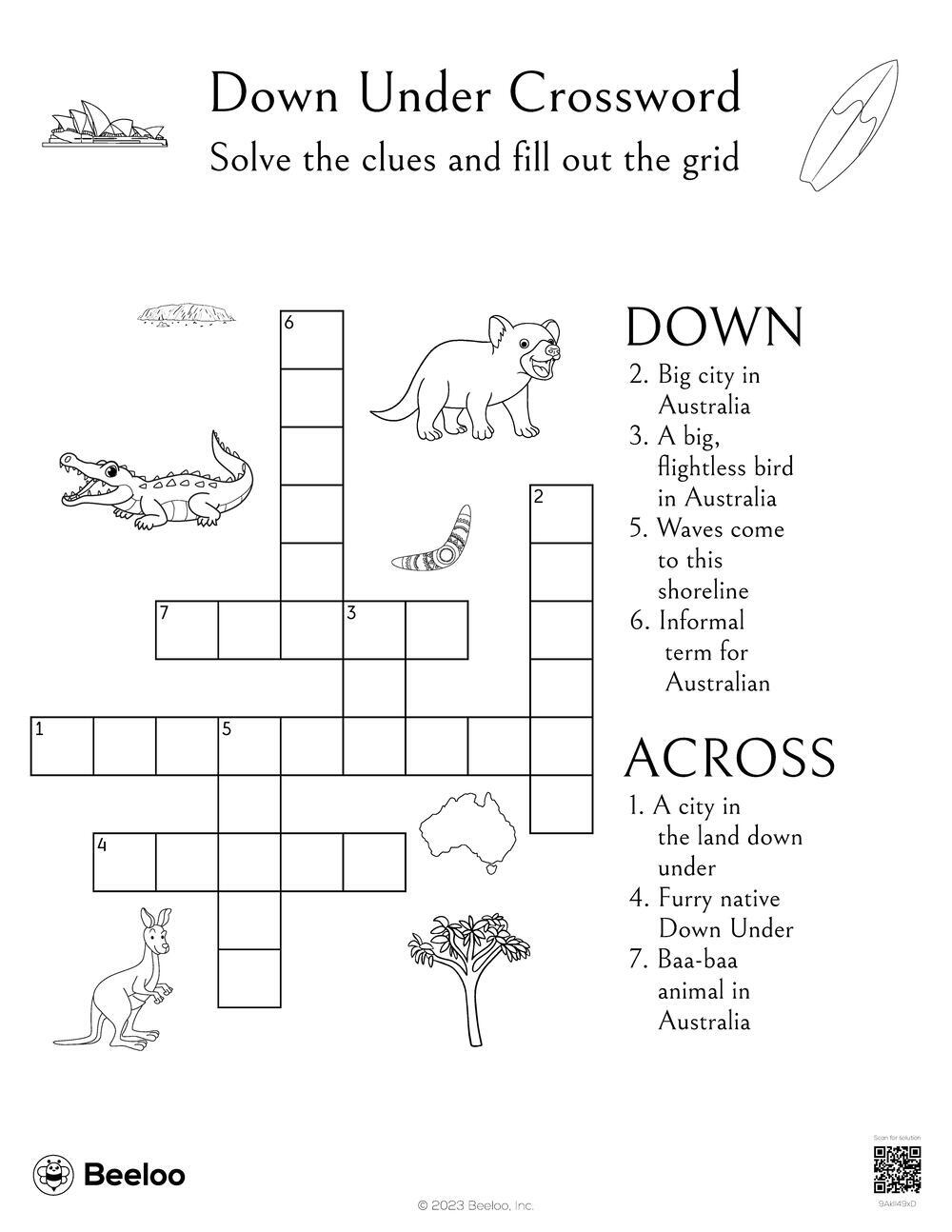 Down Under Crossword Beeloo Printable Crafts And Activities For Kids
