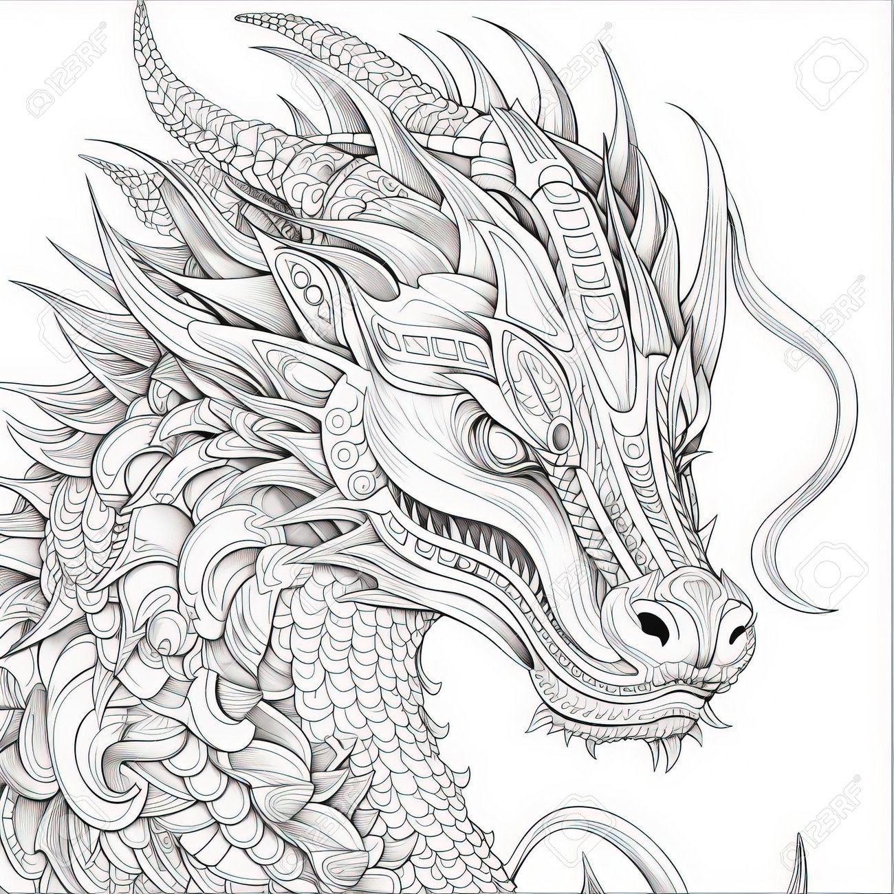 Dragon Coloring Pages For Adults Stock Photo Picture And Royalty Free Image Image 210187594 