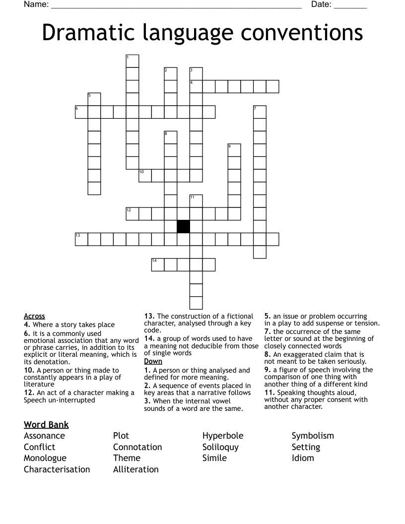Dramatic Language Conventions Crossword WordMint