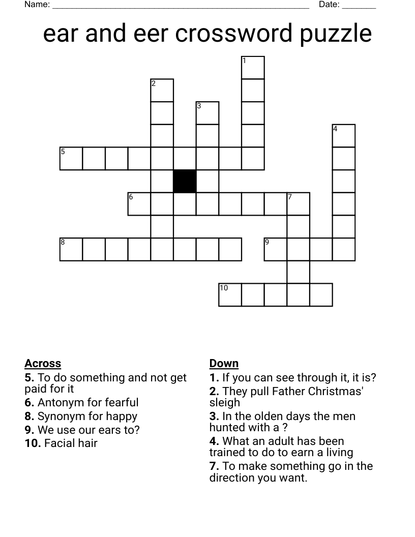 Ear And Eer Crossword Puzzle WordMint Ear And Eer Crossword Puzzle WordMint