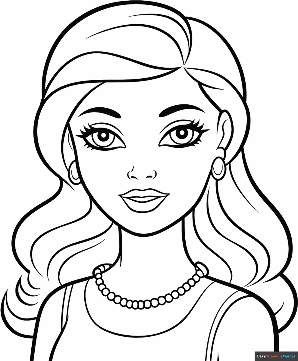 Easy Barbie Coloring Page Easy Drawing Guides