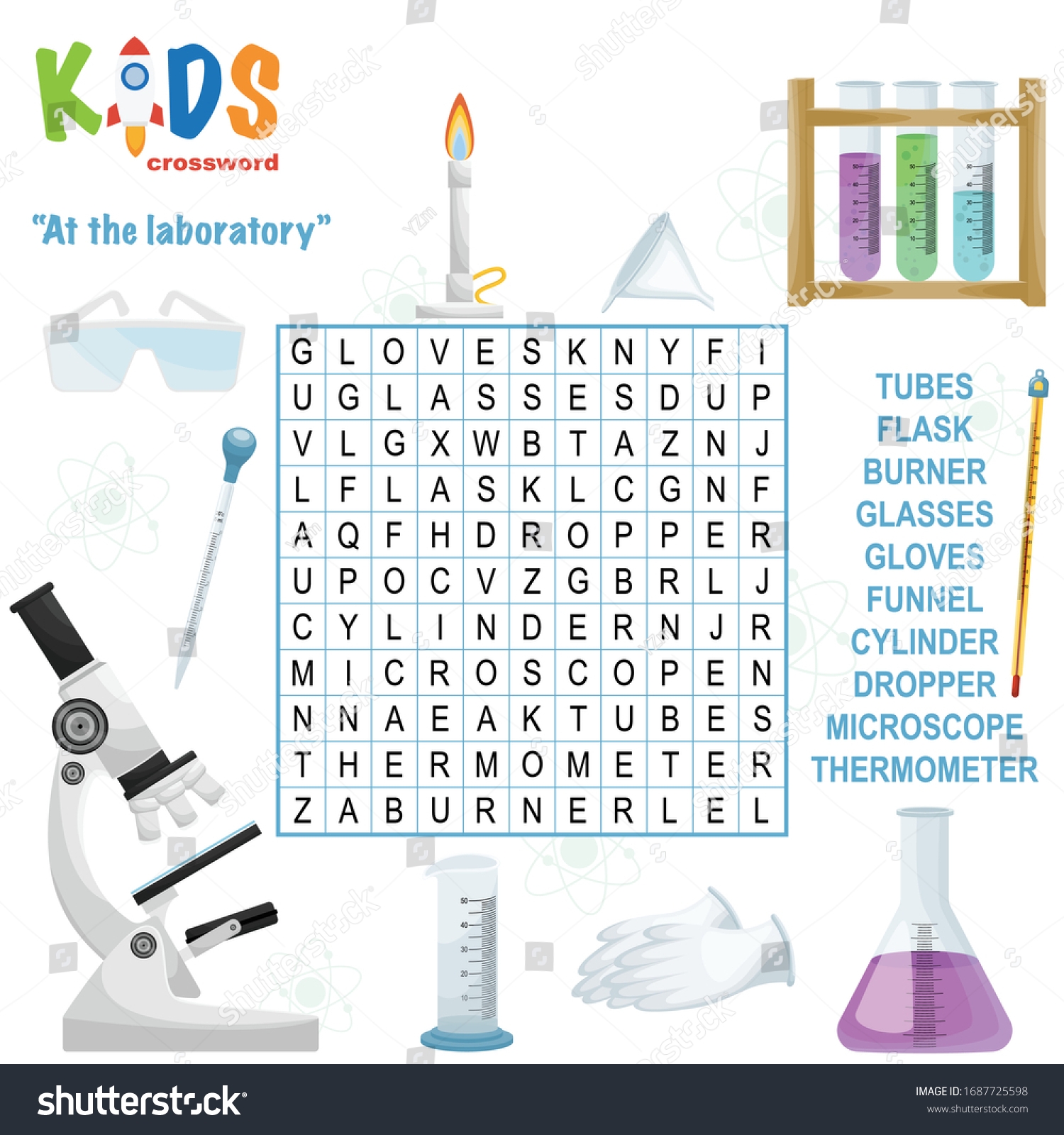 Easy Word Search Crossword Puzzle Laboratory Stock Vector Royalty Free 1687725598 Shutterstock