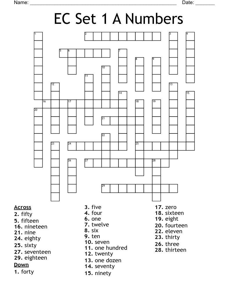 EC Set 1 A Numbers Crossword WordMint