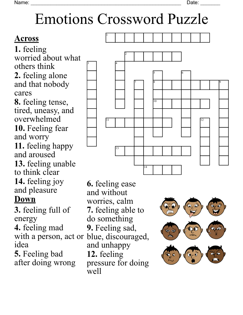 Emotions Crossword Puzzle WordMint