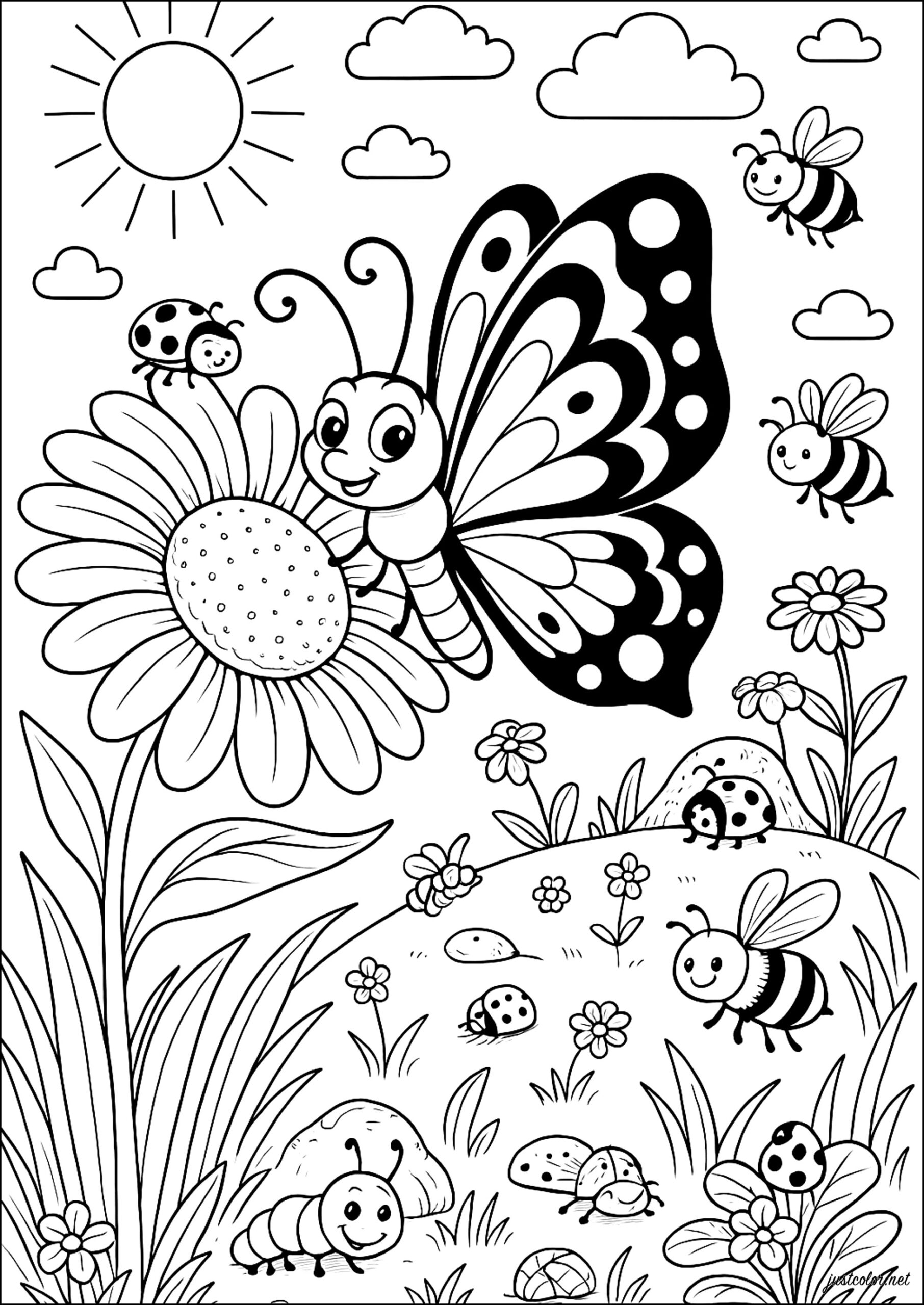 butterfly with flowers coloring pages