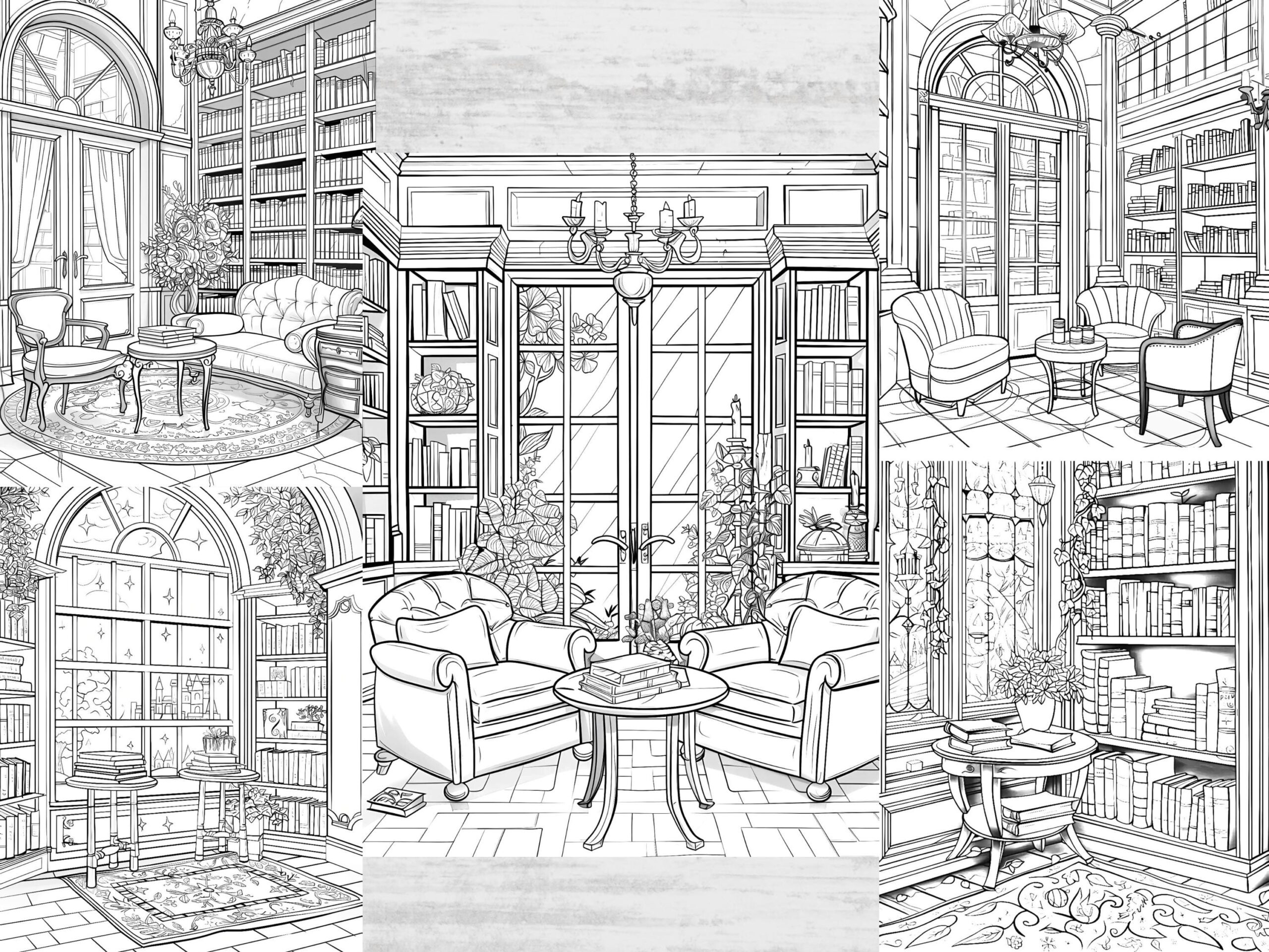 Enchanted Library Grayscale Coloring Pages Fantasy Coloring Book digital Download Etsy