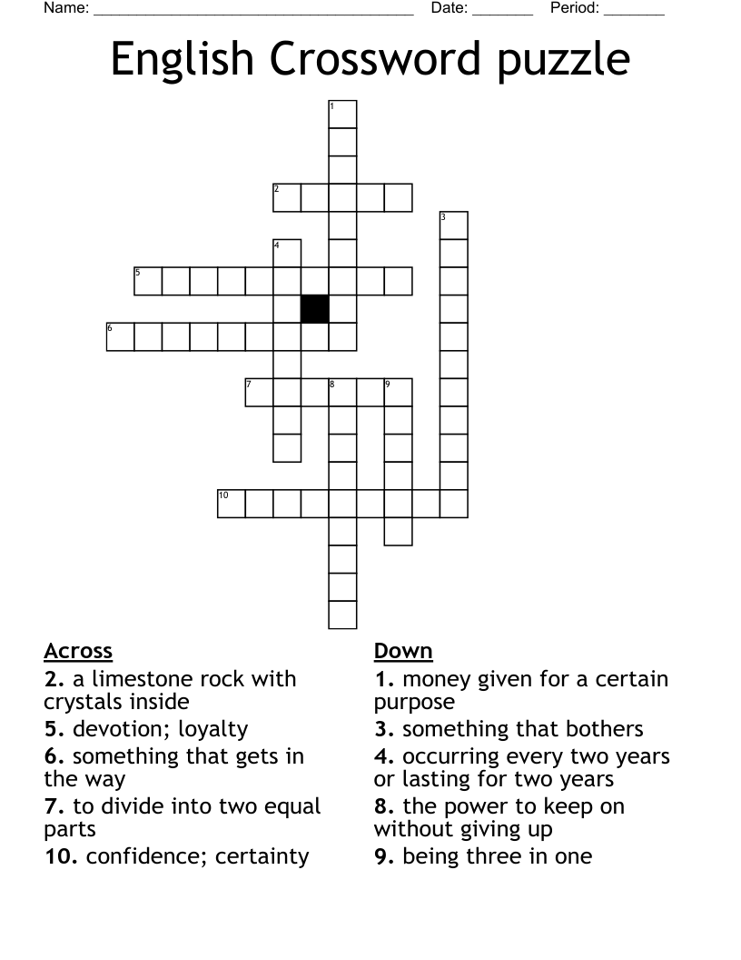 English Crossword Puzzle WordMint