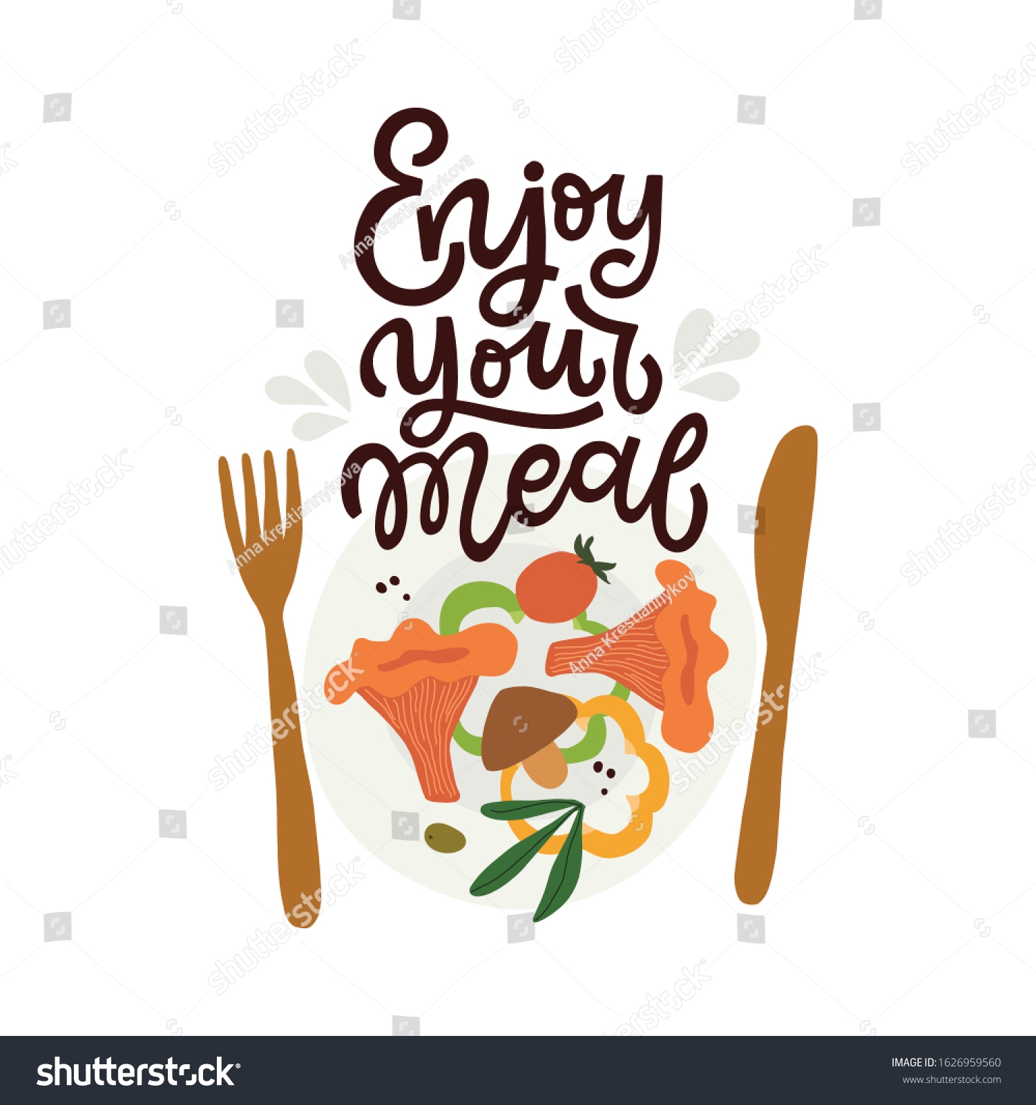 Enjoy Your Meal Hand Lettered Quote Stock Vector Royalty Free 1626959560 Shutterstock