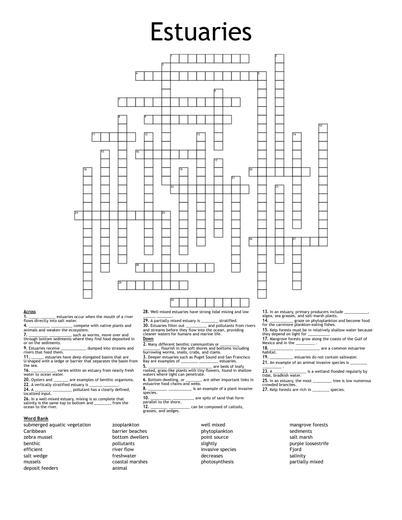 Estuaries Crossword WordMint