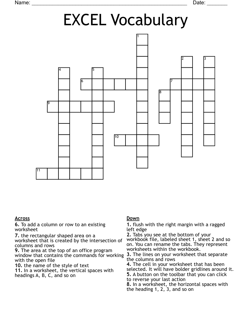 EXCEL Vocabulary Crossword WordMint