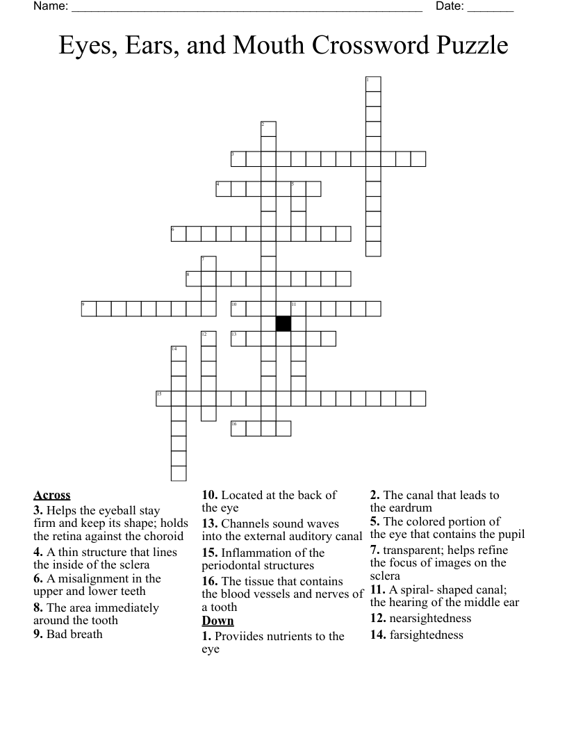 Eyes Ears And Mouth Crossword Puzzle WordMint