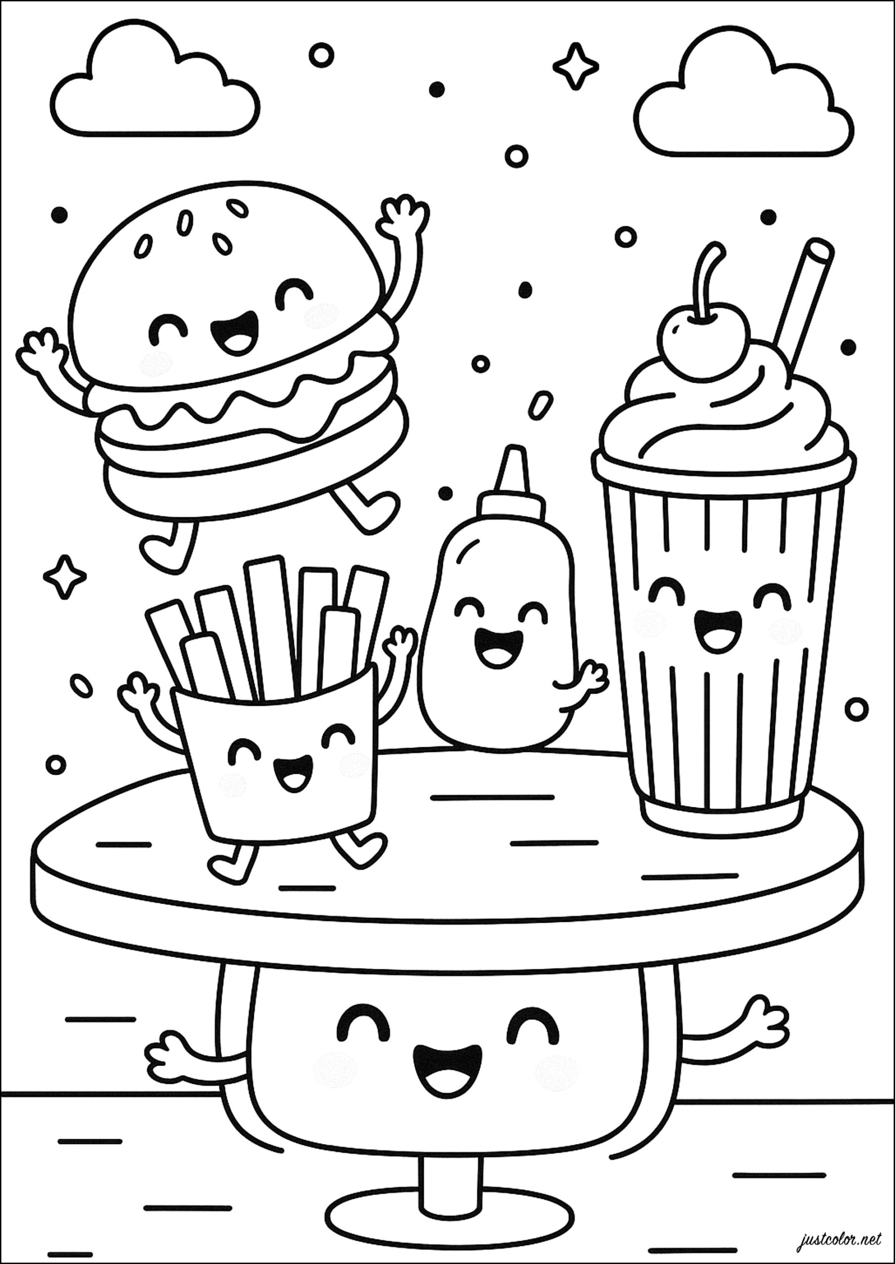 Fast Food Kawaii Coloring Pages