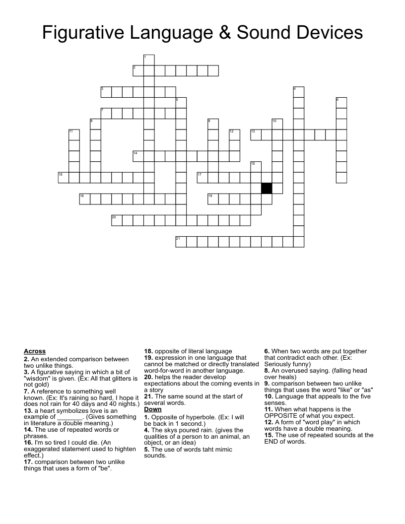 Figurative Language Sound Devices Crossword WordMint