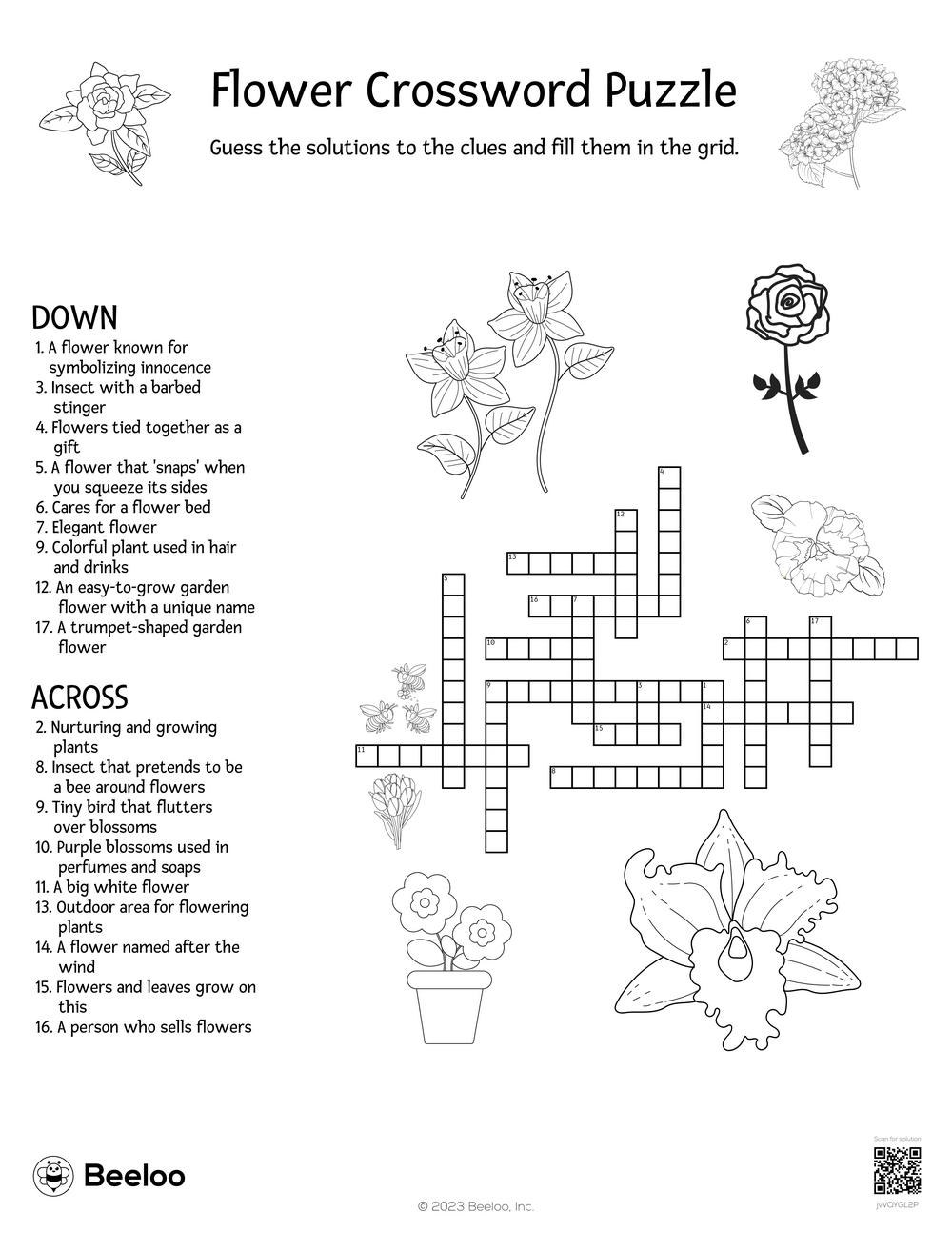 Flower Crossword Puzzle Beeloo Printable Crafts And Activities For Kids