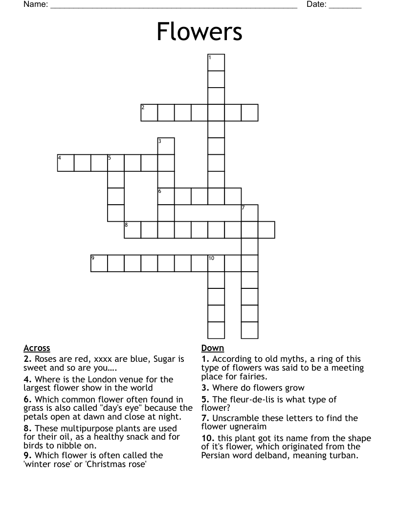 Flowers Crossword WordMint