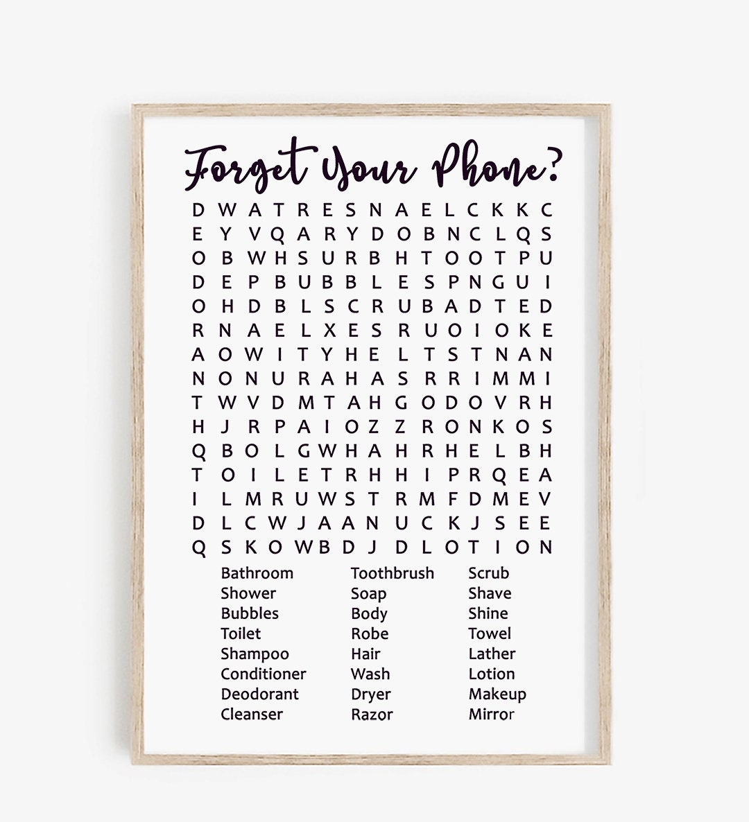 Forget Your Phone Bathroom Sign Printable Word Search Forgot Your Phone Crossword Bathroom Sign Wall Art Decor Games Digital Files Etsy