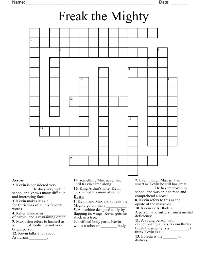 Freak The Mighty Crossword WordMint
