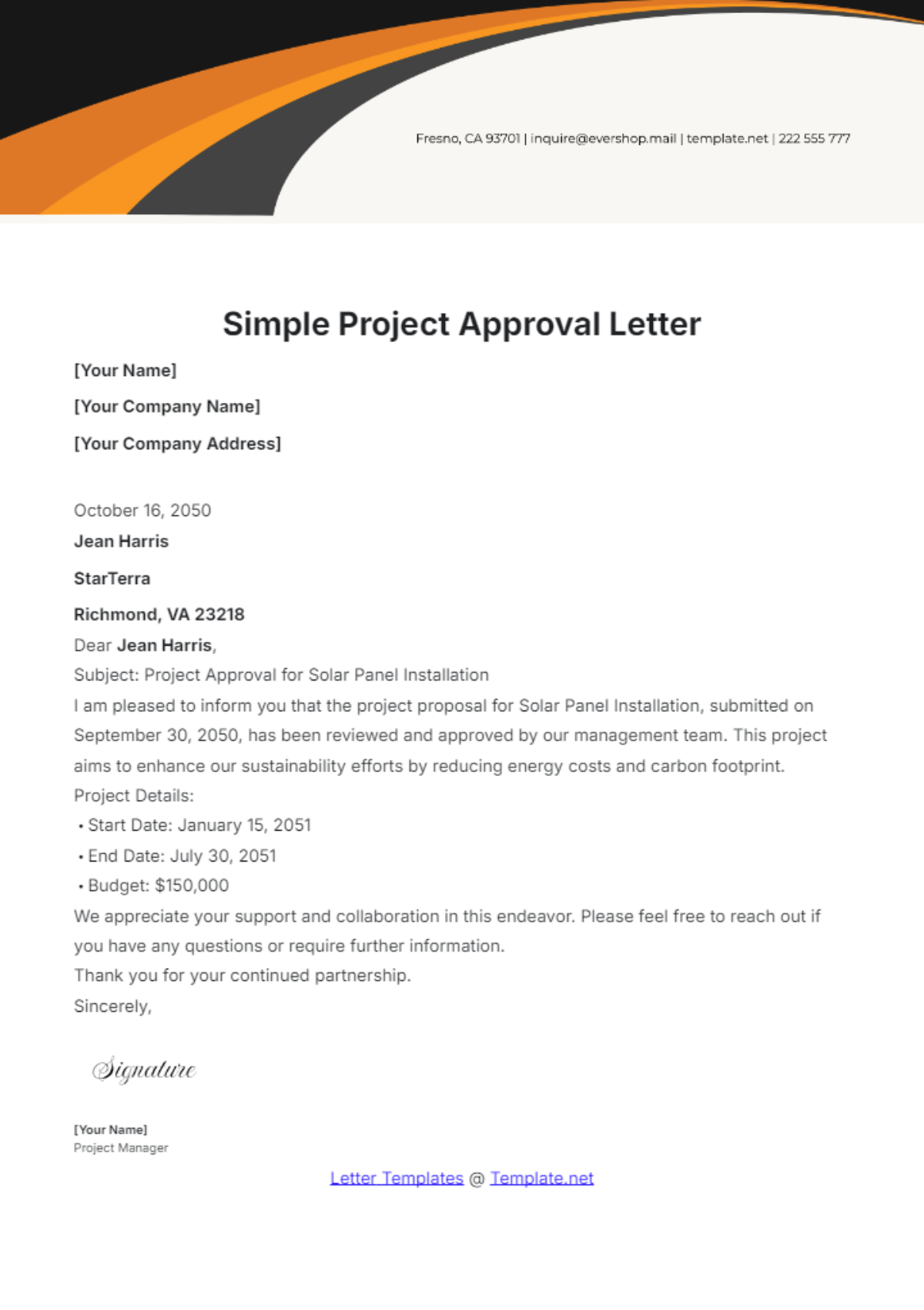 Free Approval Letter Templates Editable And Printable