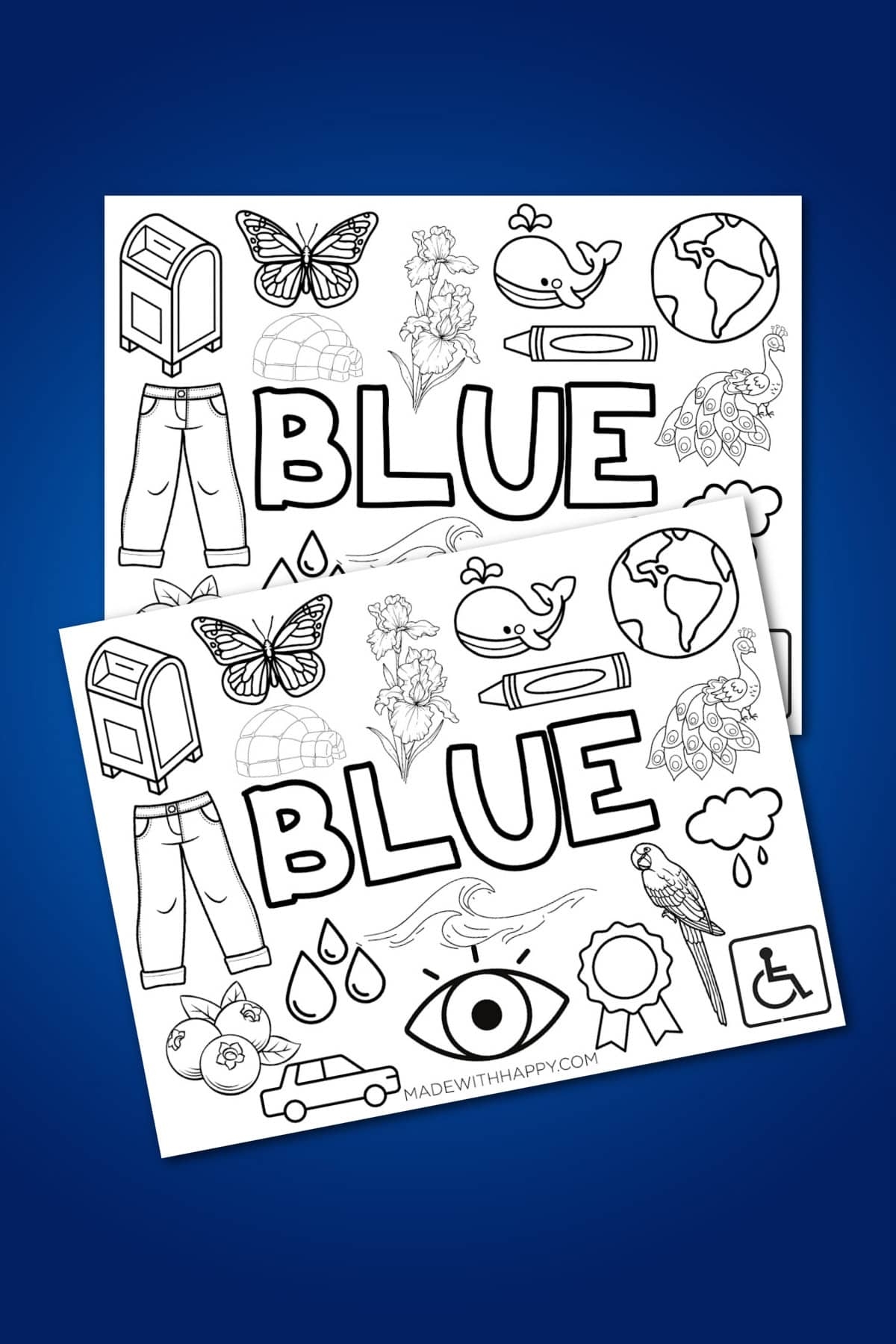 Free Blue Coloring Page For Kids Made With HAPPY