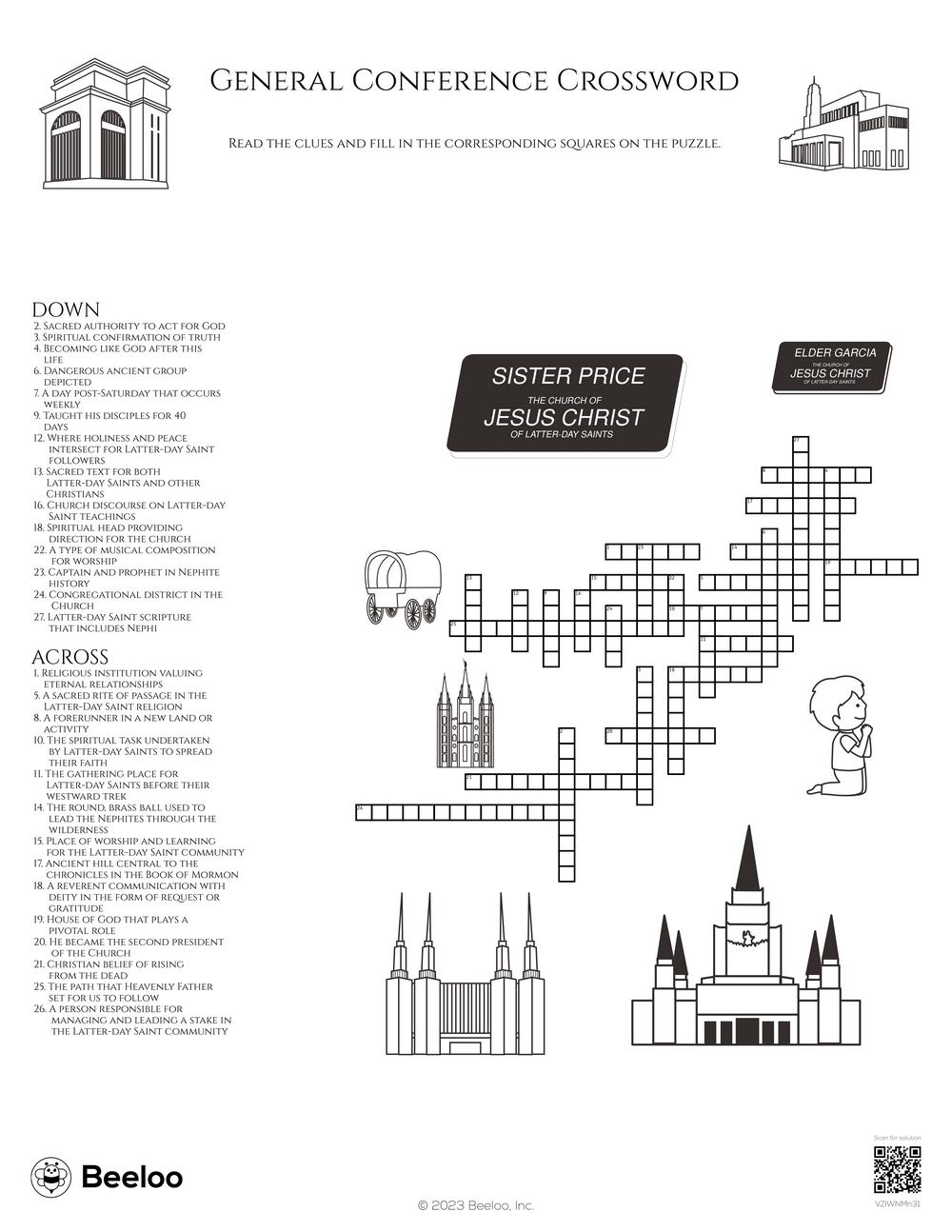 General Conference Crossword Beeloo Printable Crafts And Activities For Kids