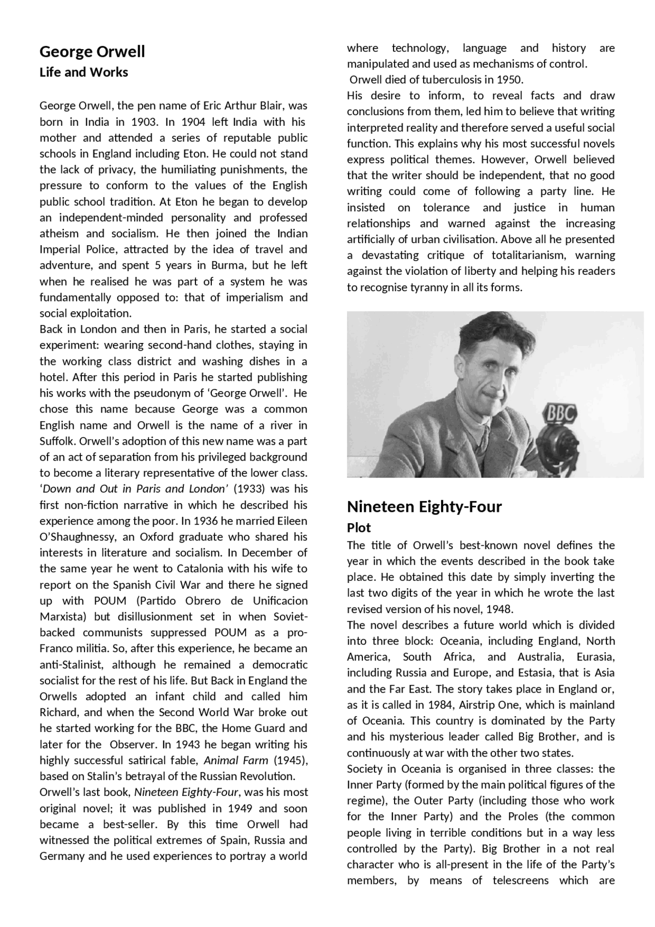 george orwell alma mater