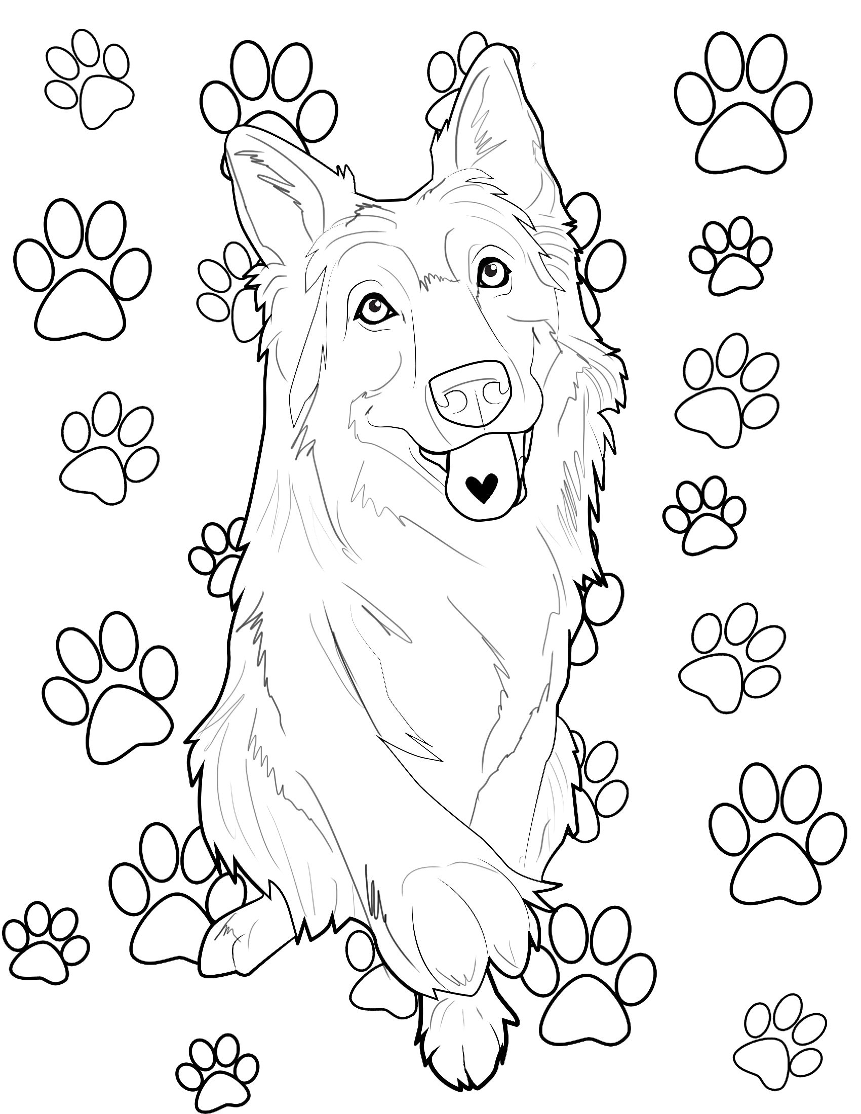 German Shepherd Coloring Page JPEG File Etsy