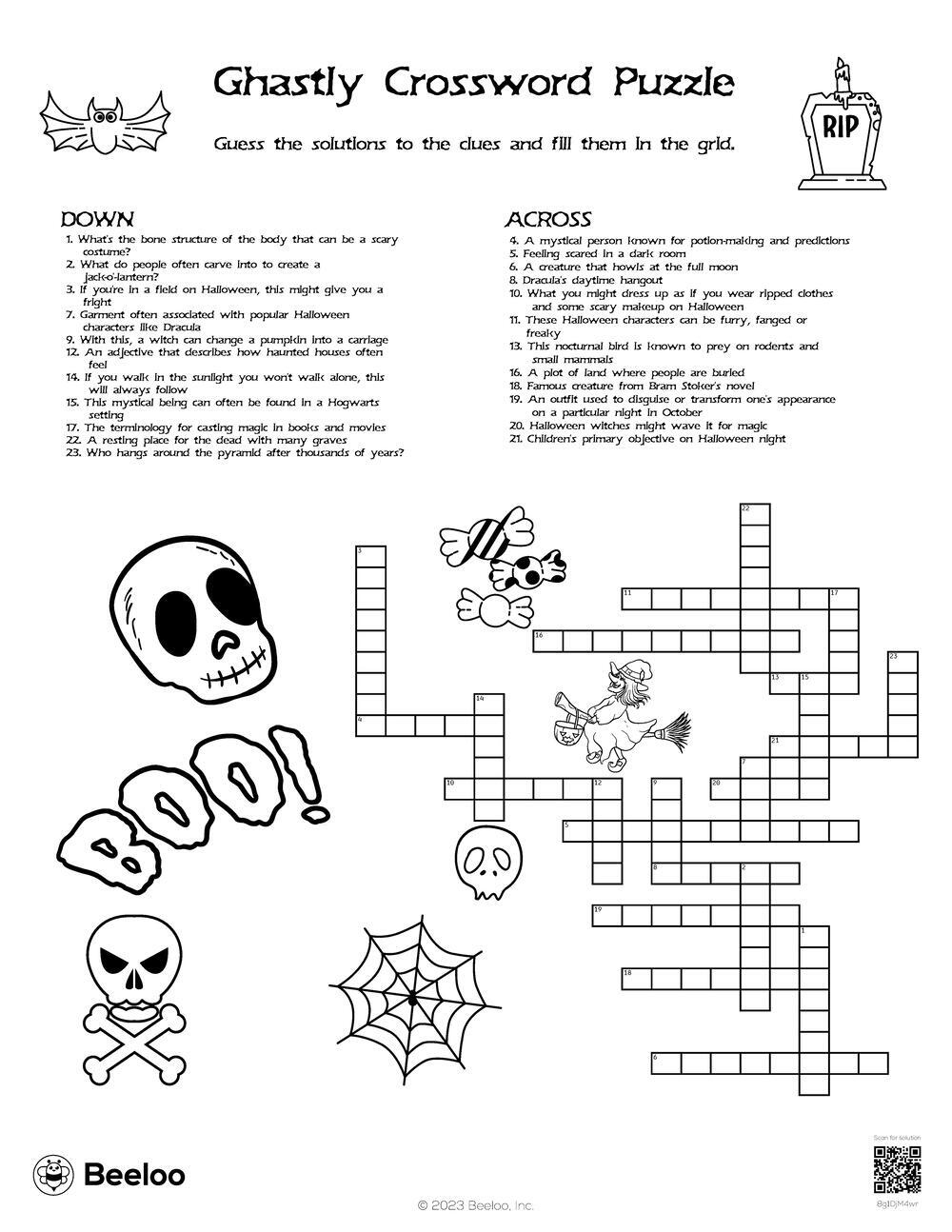 Ghastly Crossword Puzzle Beeloo Printable Crafts And Activities For Kids