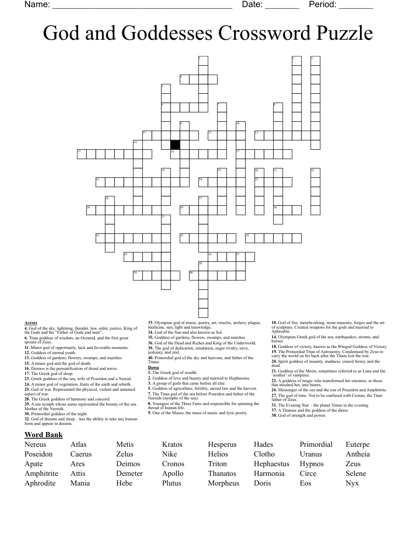 God And Goddesses Crossword Puzzle WordMint God And Goddesses Crossword Puzzle WordMint