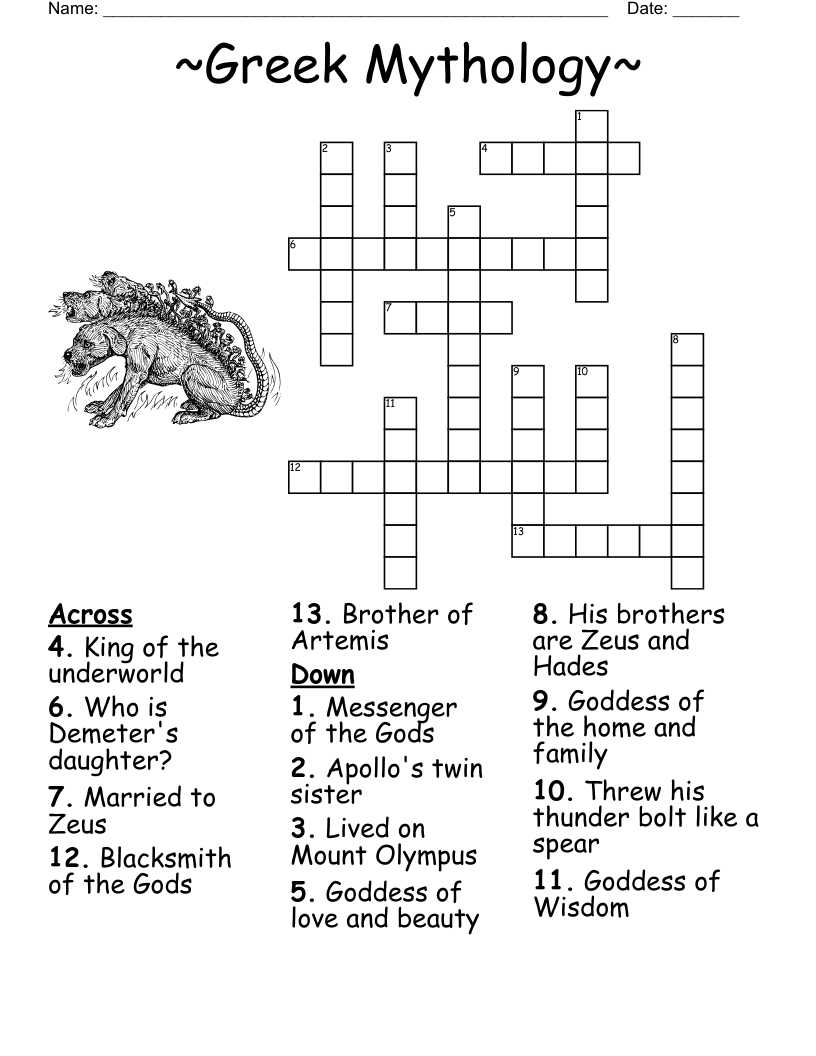 Greek Mythology Crossword WordMint Greek Mythology Crossword WordMint