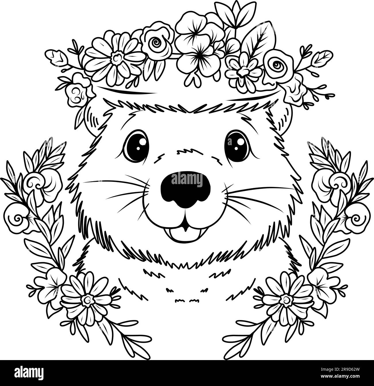 Groundhog Day Coloring Page Coloring Page Muzzle Of A Cute Marmot With Flowers Stock Vector Image Art Alamy Groundhog Day Coloring Page Coloring Page Muzzle Of A Cute Marmot With Flowers Stock Vector Image Art Alamy