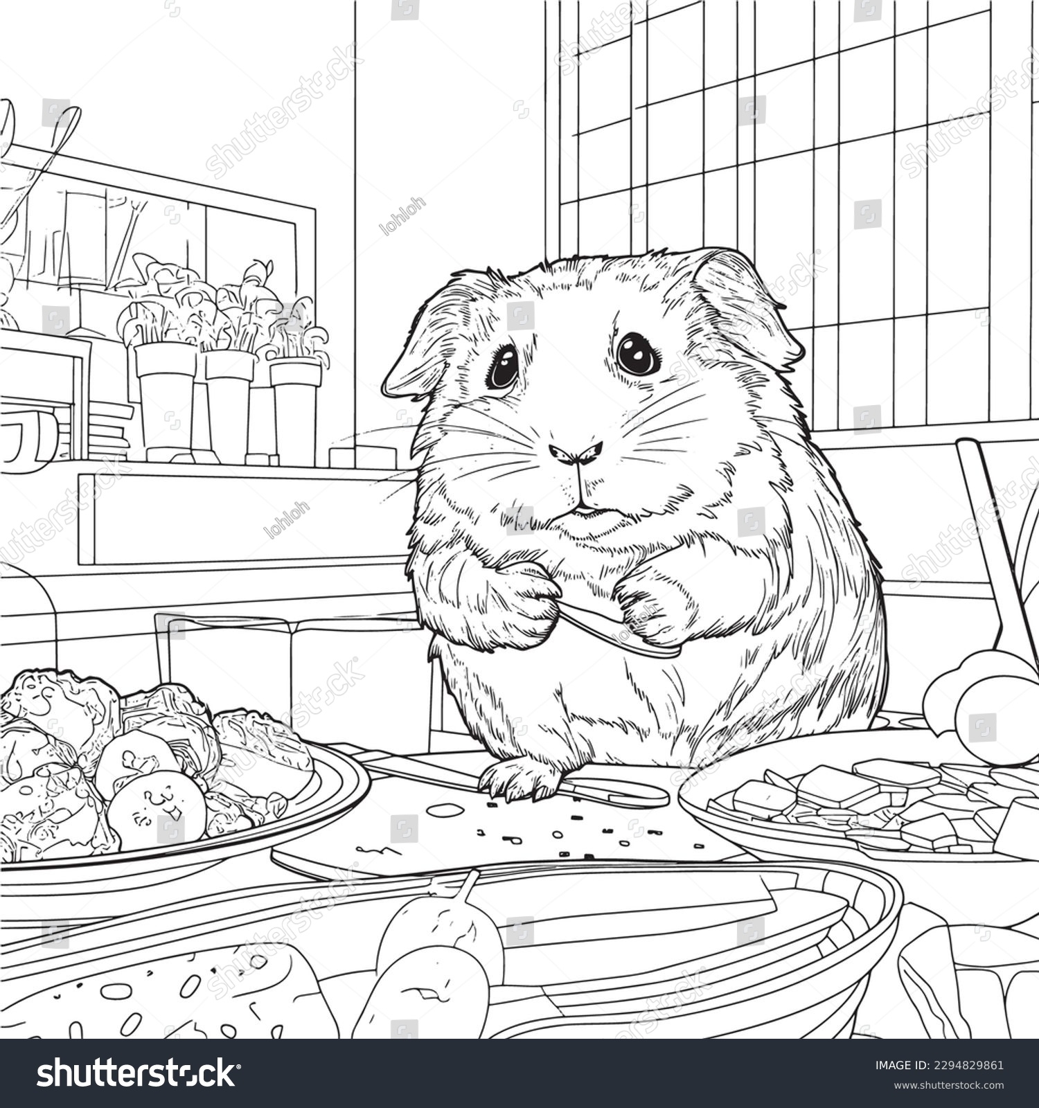 Guinea Pig Black White Coloring Pages Stock Vector Royalty Free 2294829861 Shutterstock