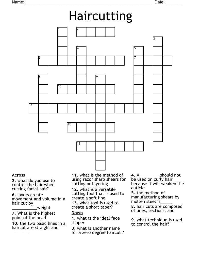 Haircutting Crossword WordMint