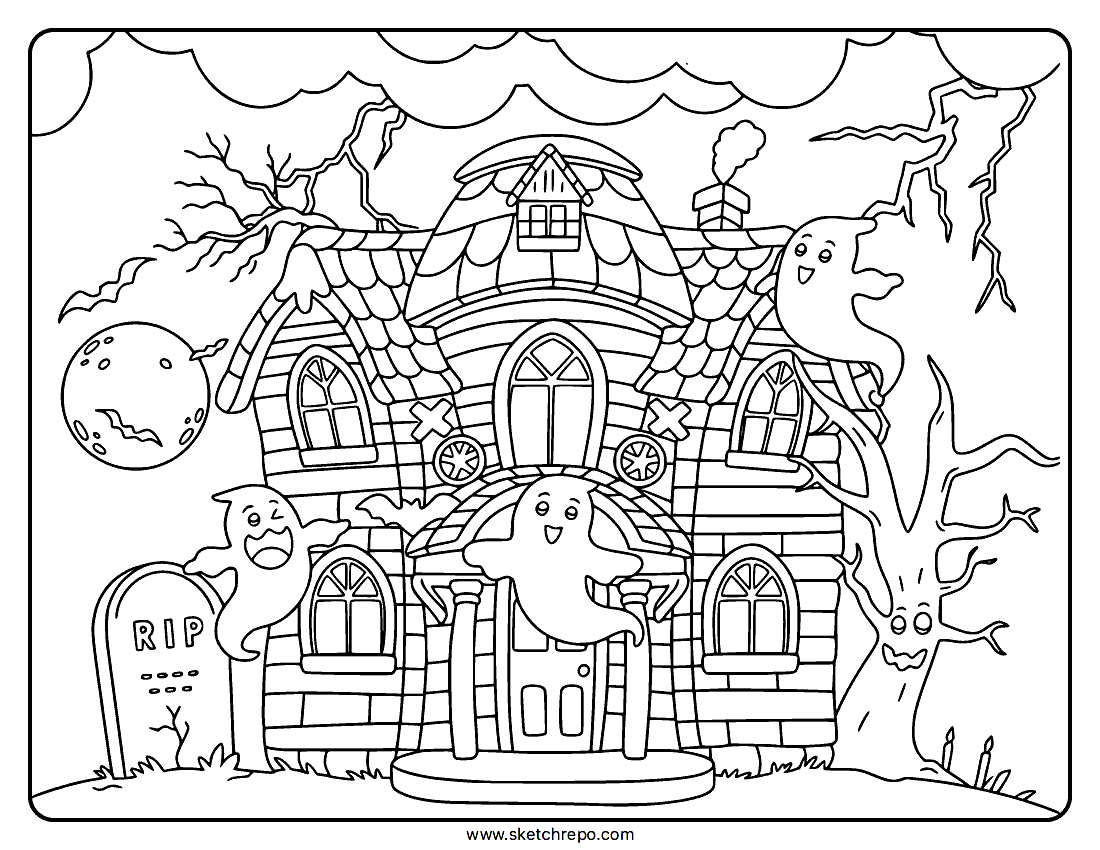 haunted house coloring sheet