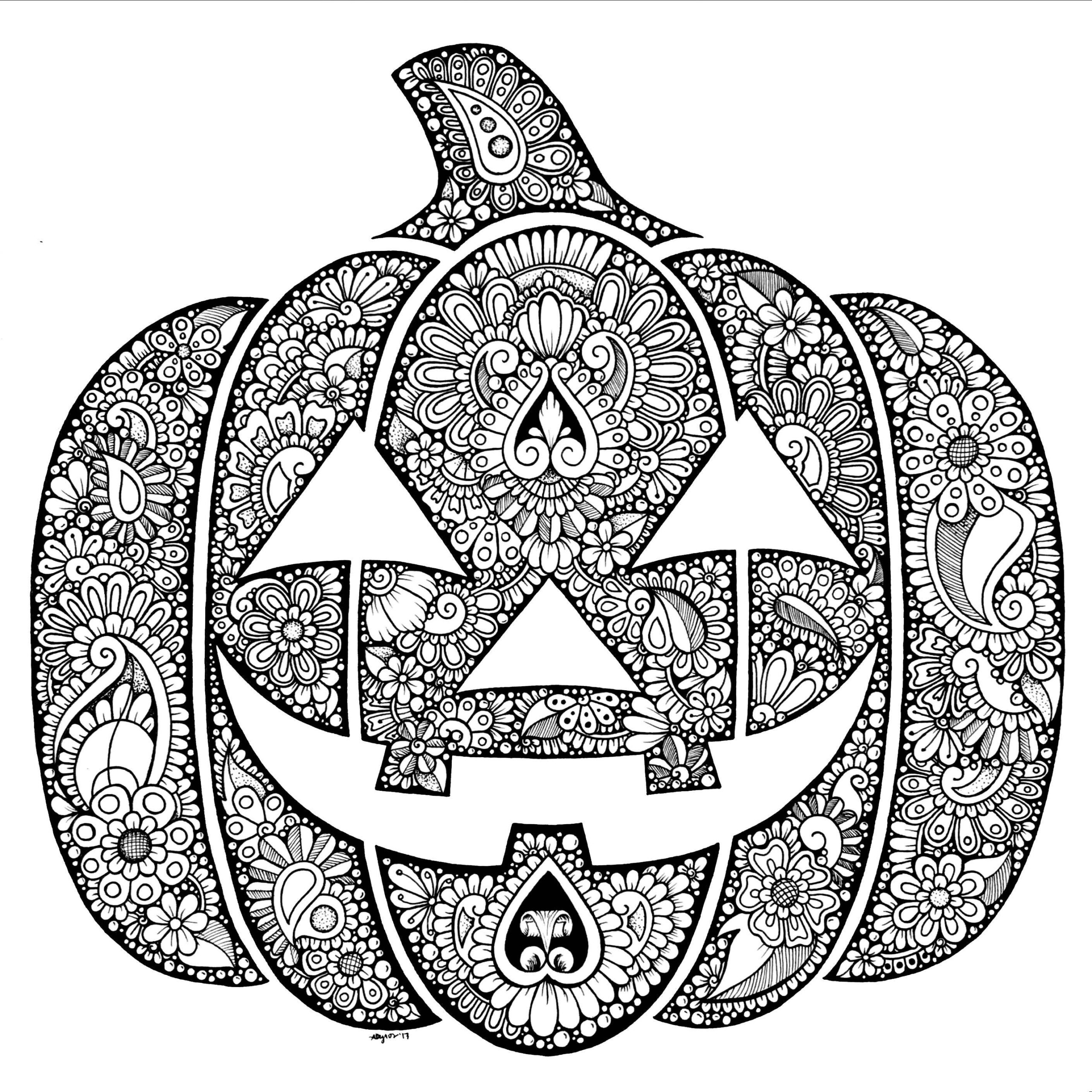 Hand drawn Zentangle Jack o lantern Coloring Page Digital Download Etsy